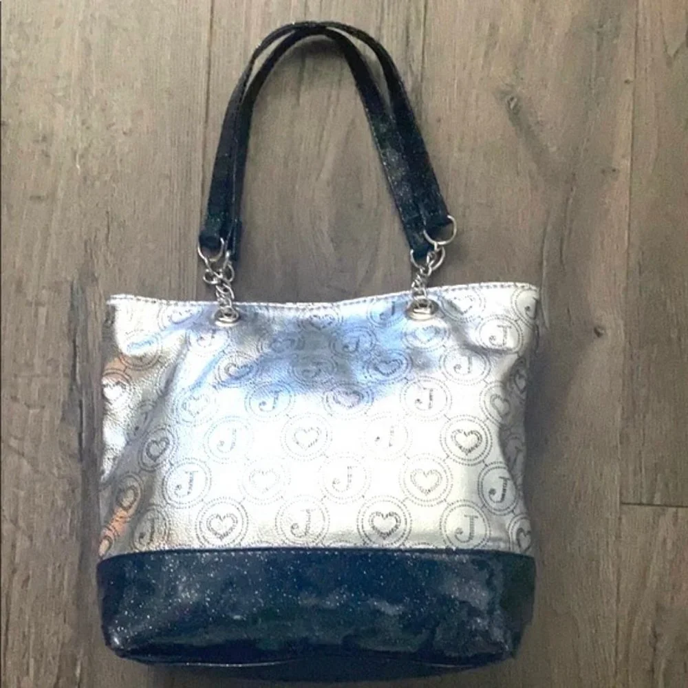 Justice Girls Black/Silver Logo Sparkly Tote